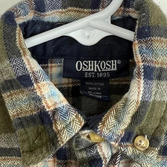 OshKosh B'gosh Kids Plaid Long Sleeve Button Down flannel Shirt Green Blue 4T - Picture 2 of 5